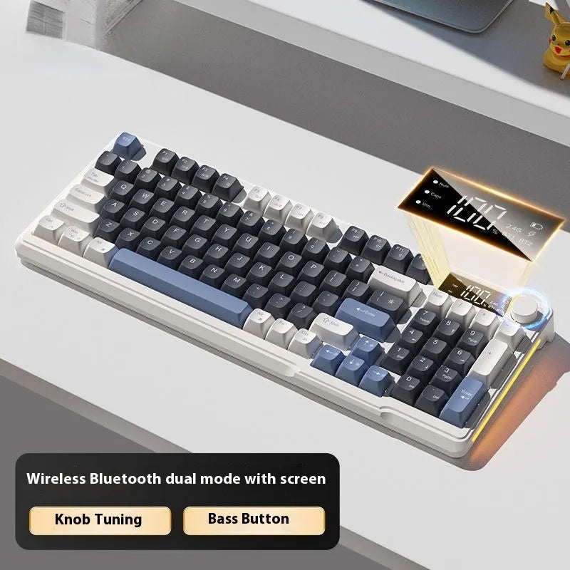 Wireless Bluetooth keyboard and mouse set with ball cap keycaps and multiple colour options on a desk