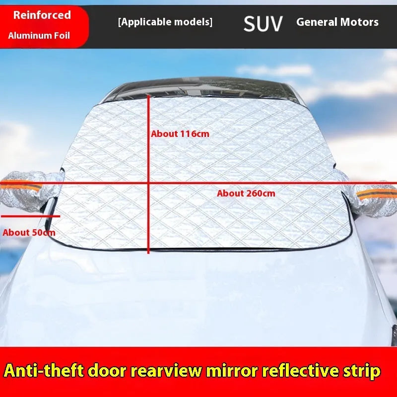 Aluminium foil car cover with reflective stripes and magnets for SUV winter windshield protection