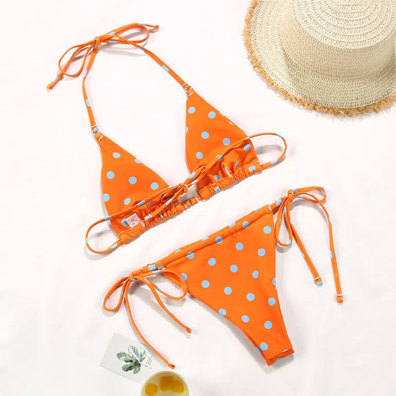 Women's polka dot print split swimsuit bikini set in multiple colour options