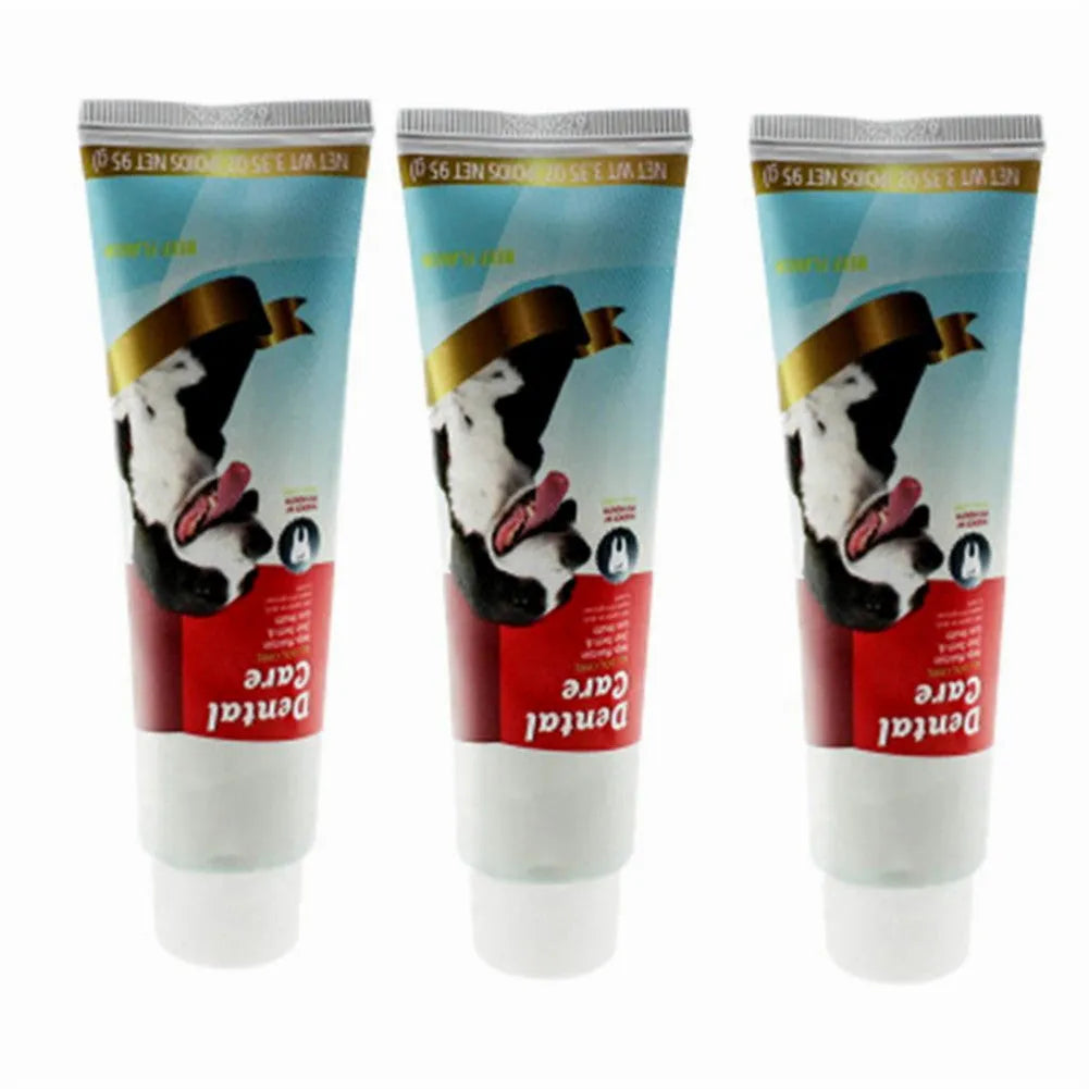 95g dog toothpaste tube in plastic packaging for plaque and bad breath