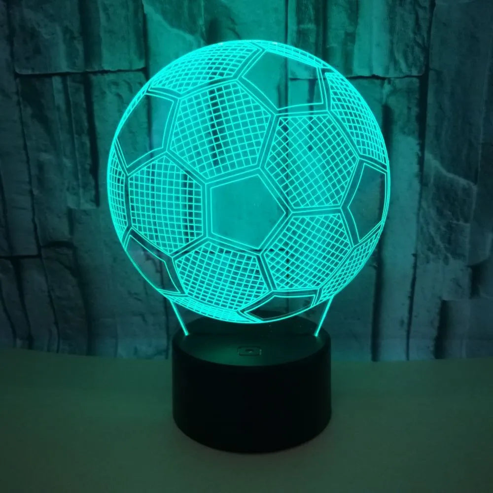 3D football night light with colour-changing LEDs on square acrylic base