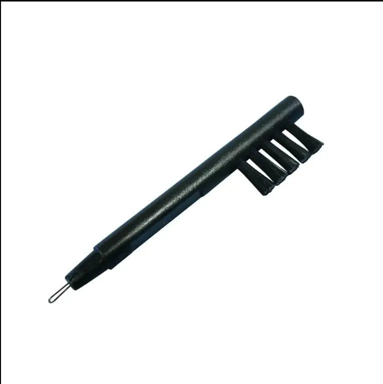 Black ABS plastic hearing aid cleaning brush with U-shaped hook and magnet tip