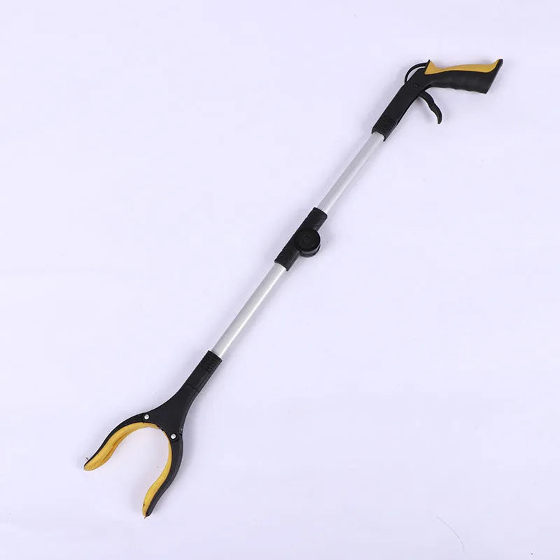 Silver folding rubbish grabber with blue handle extended to 80cm, showing magnet end.