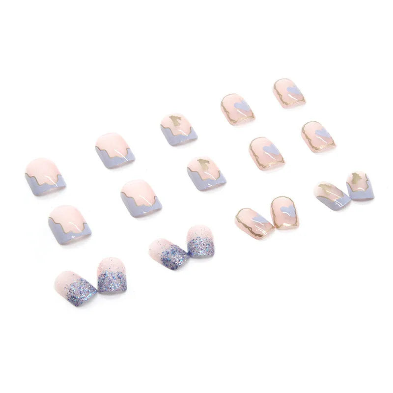 Nude short square fake nails 24pcs in R593 cream colour with glue in box