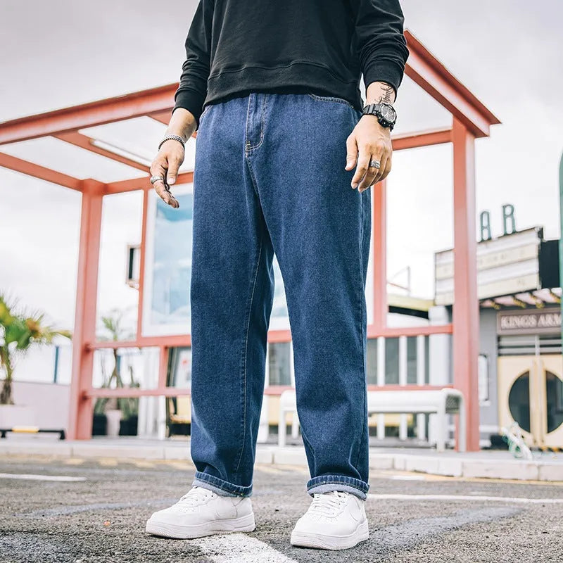 Men's loose straight casual jeans in cotton available in three colours with sizes 28-48