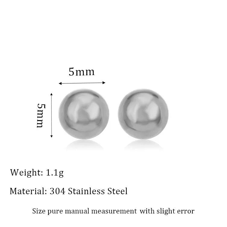 Titanium steel ball stud earrings in gold or silver finish, available in 3mm to 6mm sizes