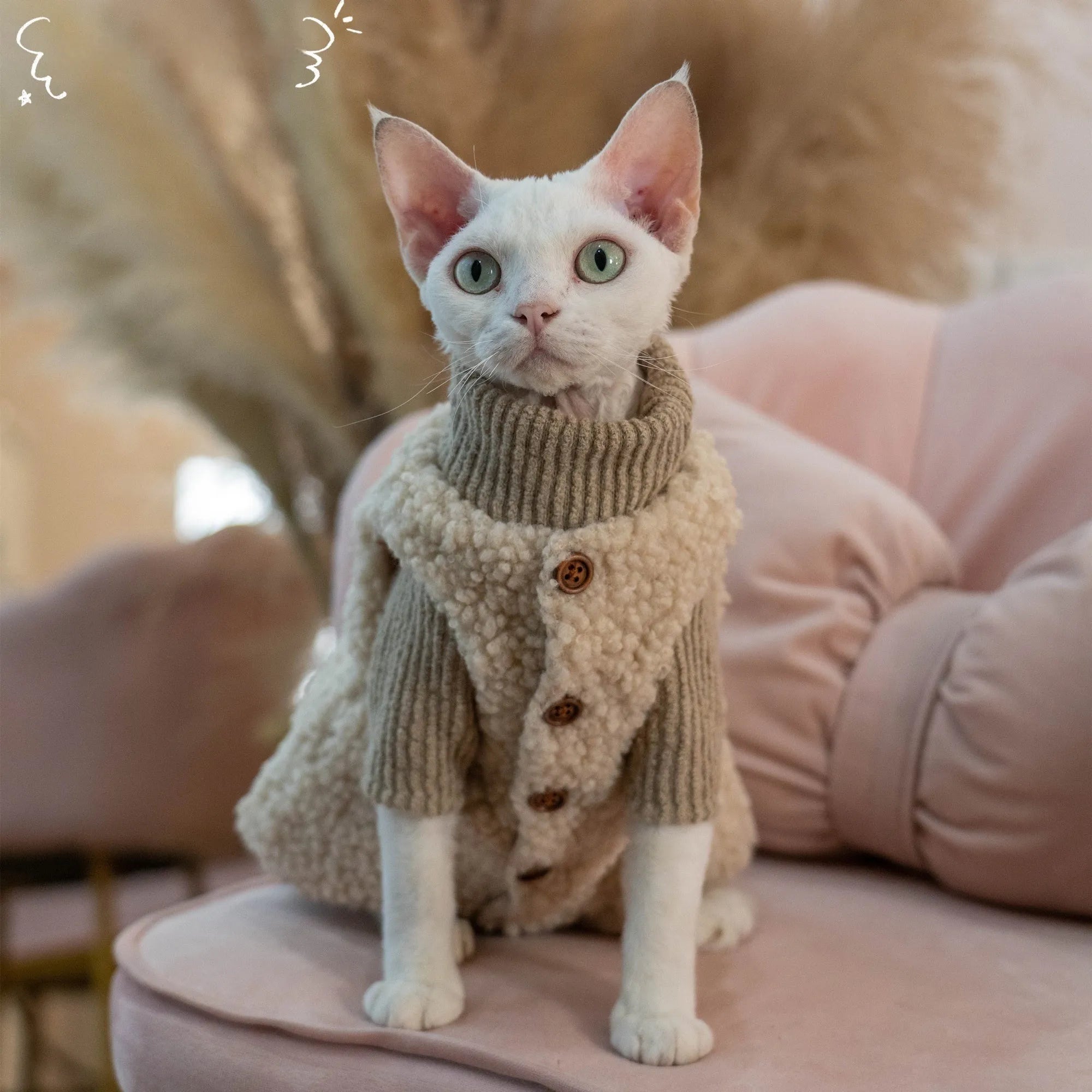 Plush lambswool buckle cat vest for small to large cats, brown sweater option on a cat