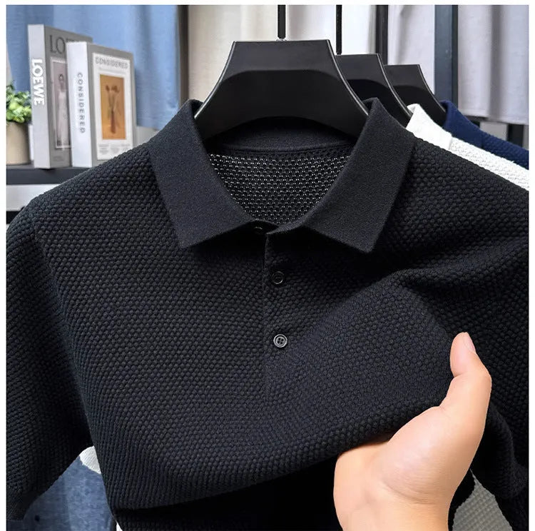 Men's loose fit short sleeve cotton pullover sweater in grey, showing relaxed casual style