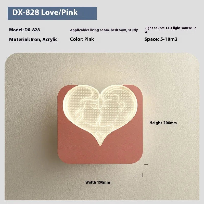 Modern tricolour LED bedside lamp with decorative motifs in white or pink finishes