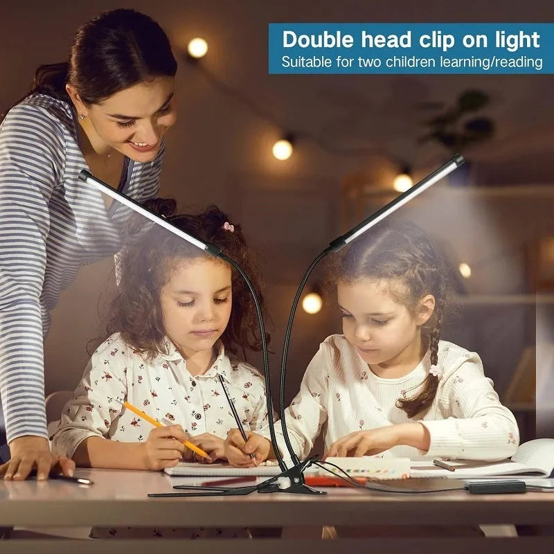 Black and white LED desk lamp with USB cable, 26cm length, for desk use.