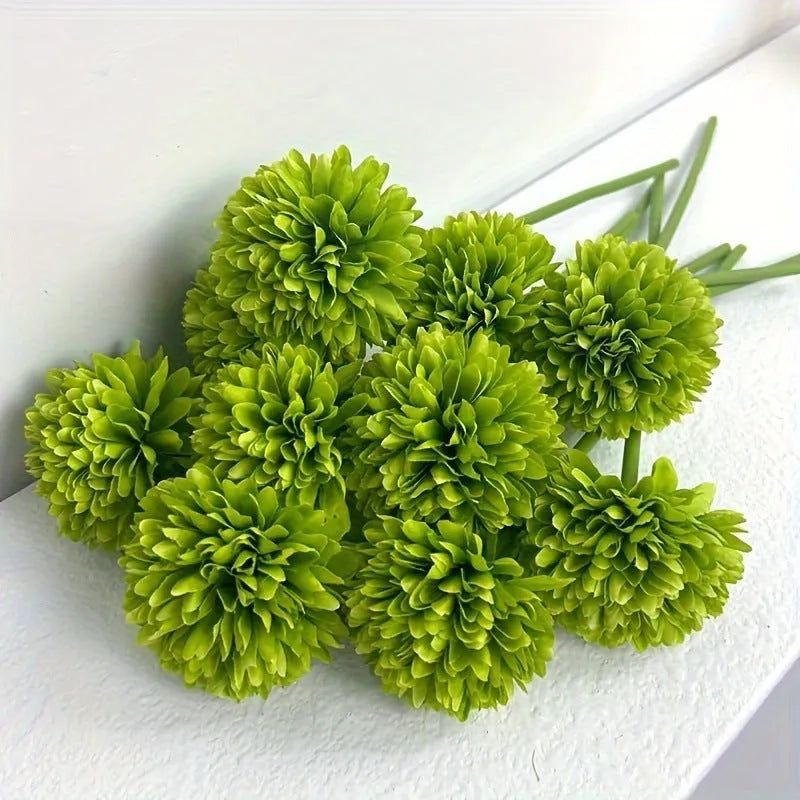 Green silk artificial flower single stem for desktop decoration, 20cm tall, dark green option