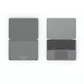 Grey wireless Bluetooth folding keyboard for mobile phones and tablets showing compact folded design