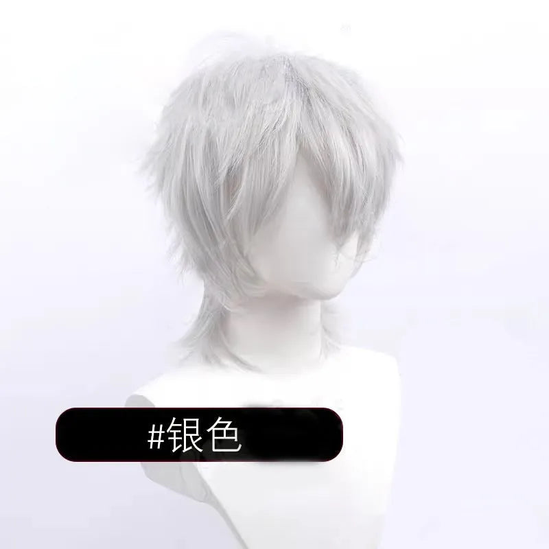 Short cosplay wig for men with lengthened tail and anti-curling mechanism in anime style