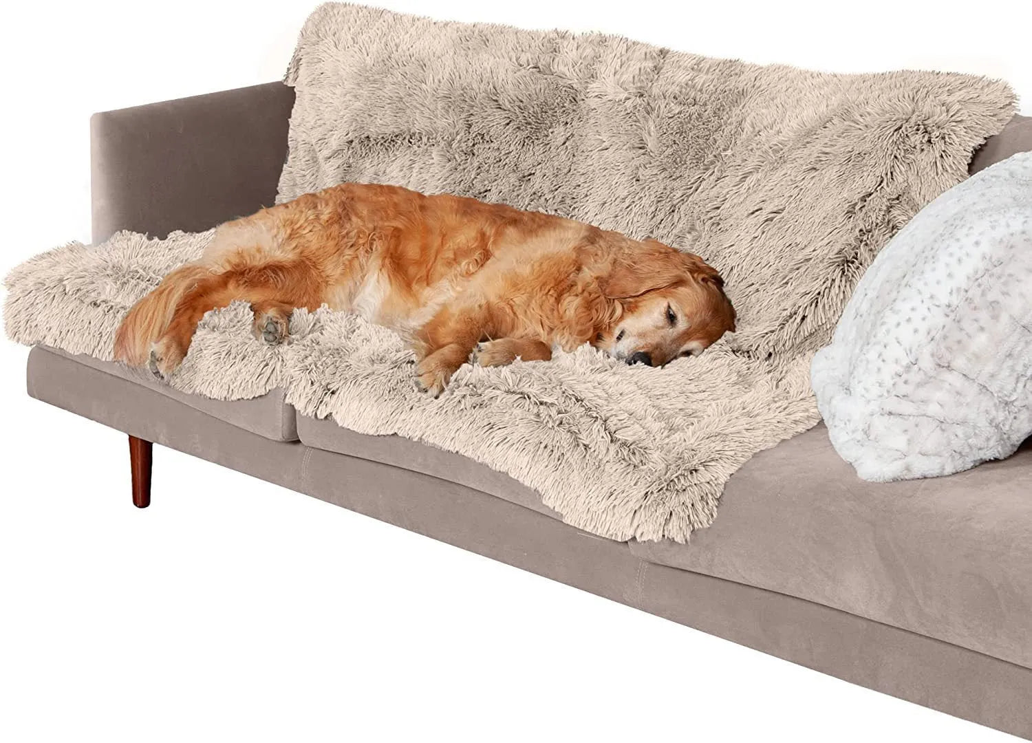 Plush waterproof dog cushion in dark grey showing double layer thickening construction