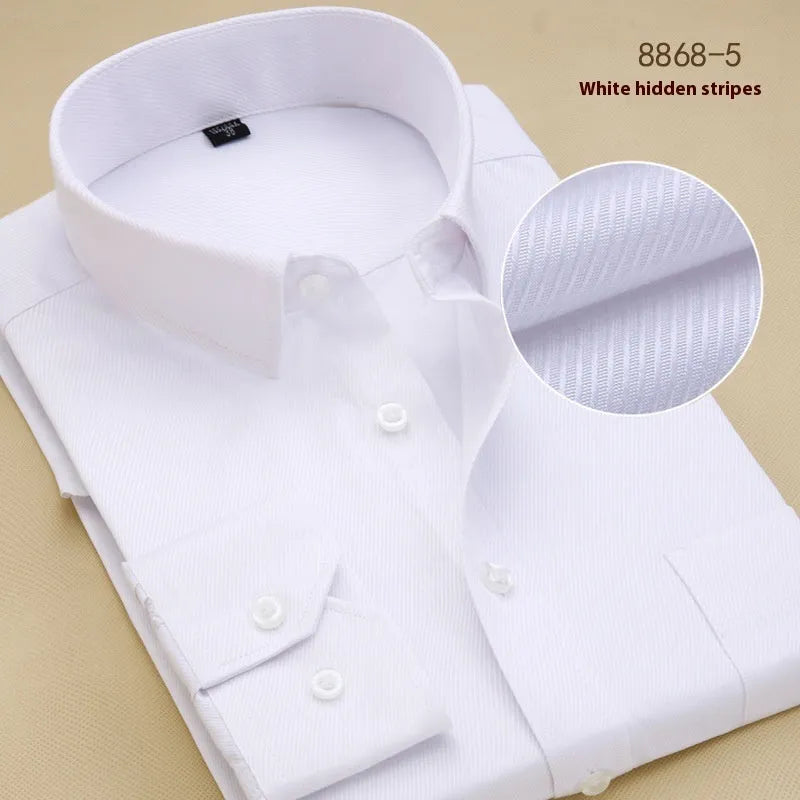 Men's black slim fit cotton business shirt with long sleeves and cardigan collar