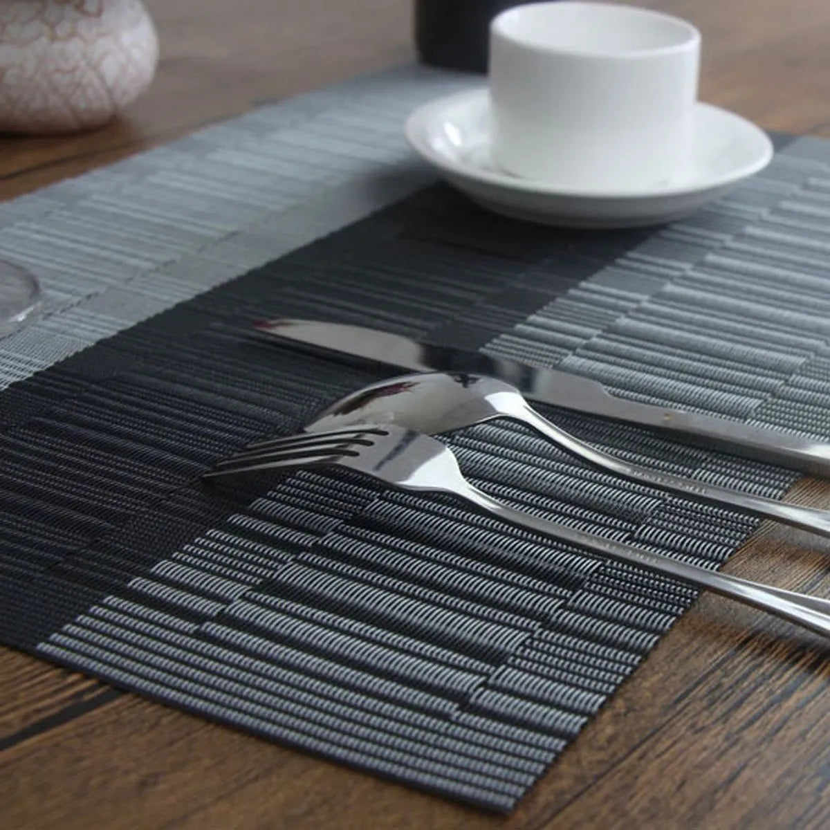 PVC non-slip kitchen sink mat in gradient bamboo colour showing dish drying surface