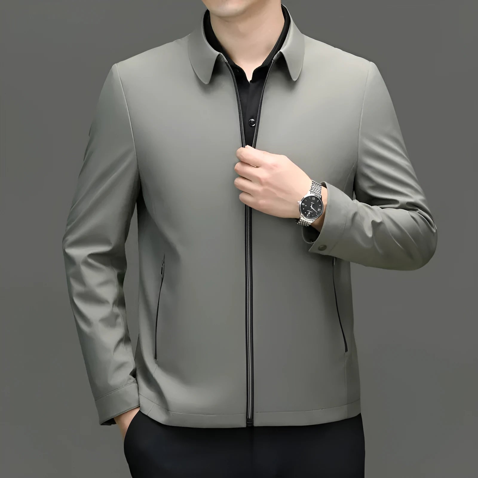 Men's solid colour light business casual jacket with lapel collar on model