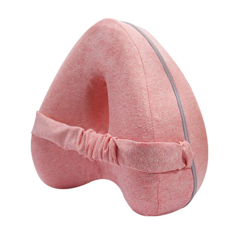 Heart-shaped memory foam leg pillow in blue colour showing dimensions of 25x23x13 cm