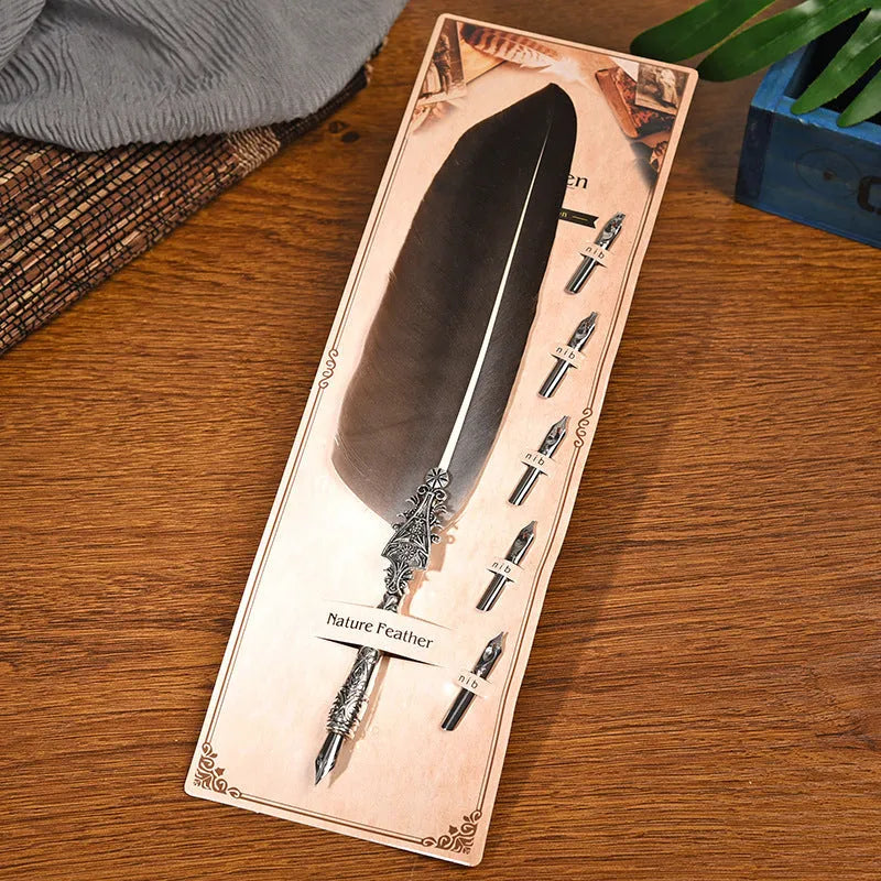 European retro vintage feather dip pen with zinc alloy shell in multiple colour options