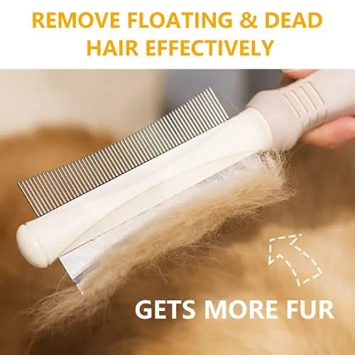 White 2-in-1 dog and cat grooming brush showing curved comb side and deshedding brush side