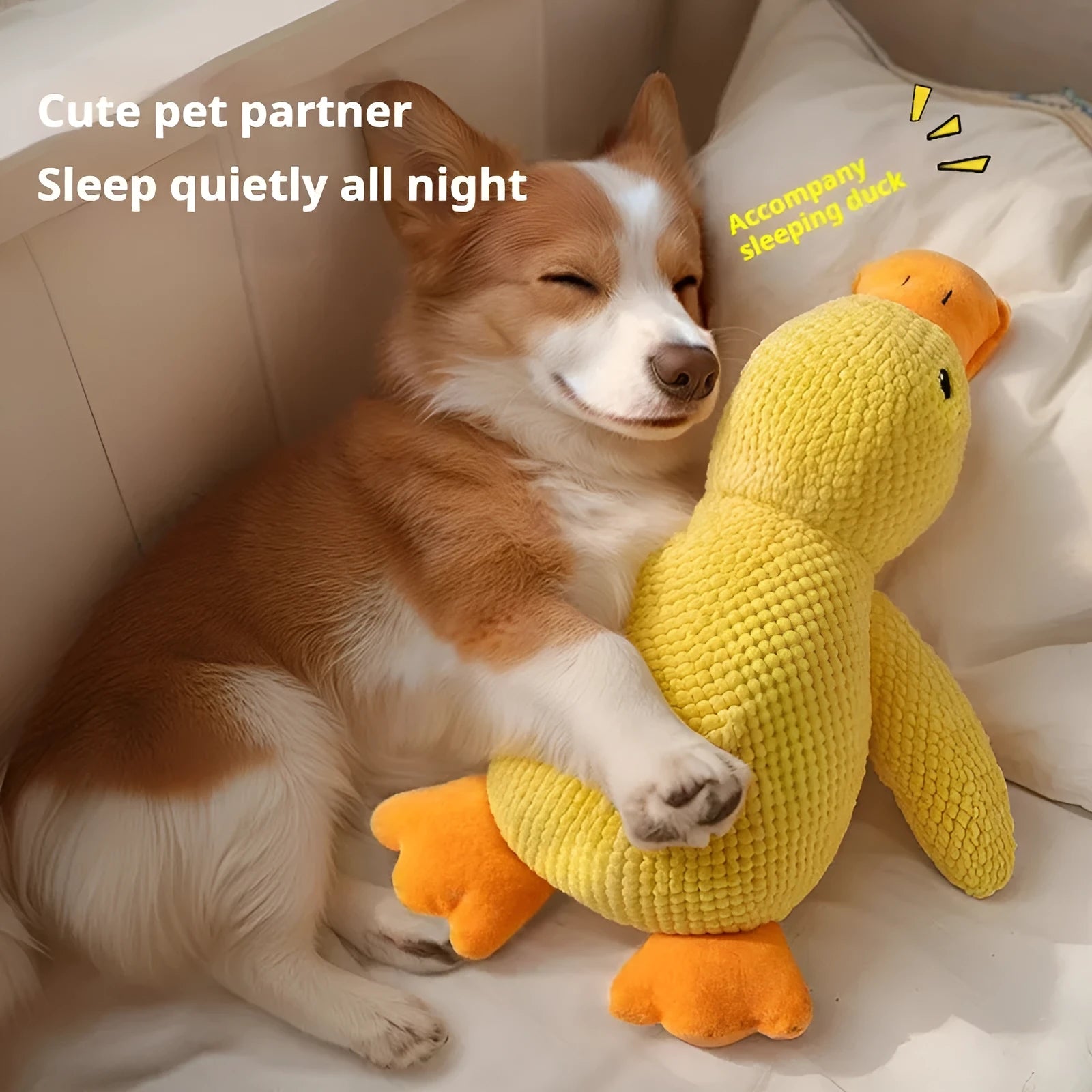 Yellow pet plush duck toy with squeaker for dogs, three sizes available L M S