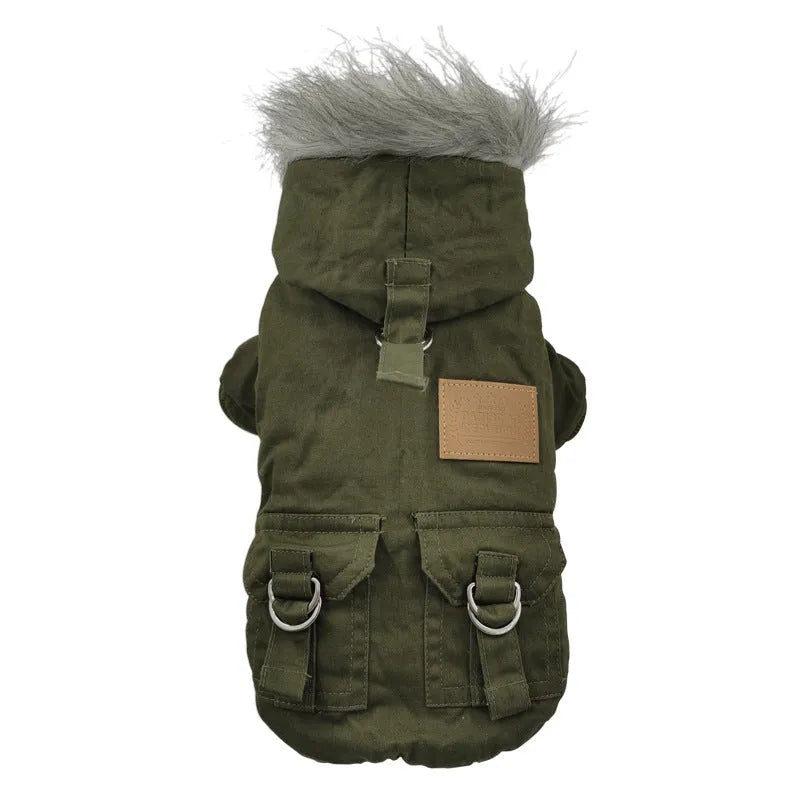 Padded dog coat for small dogs in green cotton plain pattern size XS to 2XL