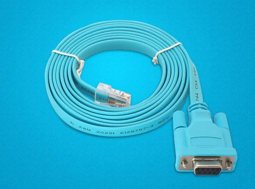 RJ45 to DB9 RS232 serial console cable, 1.5 metres, flat copper wire, sky blue