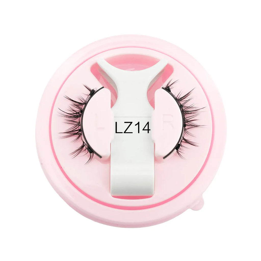 Set of reusable waterproof false eyelashes in a natural thick style with glue-free application.
