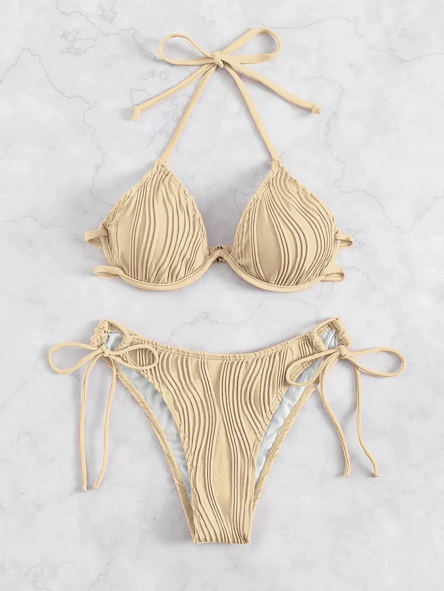 Women's steel bracket underwire bikini swimsuit in polyester fabric available in multiple colours