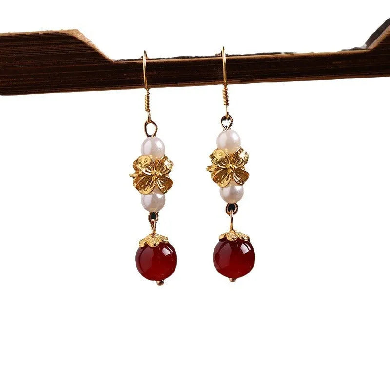 Vintage geometric alloy earrings with electroplated antique finish