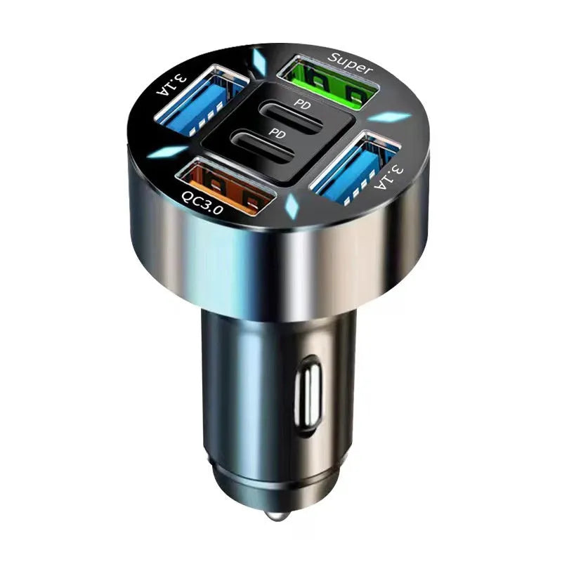 Fast charge car charger 4 USB ports QC3.0 3A ABS black white 3.8x3.8x7cm