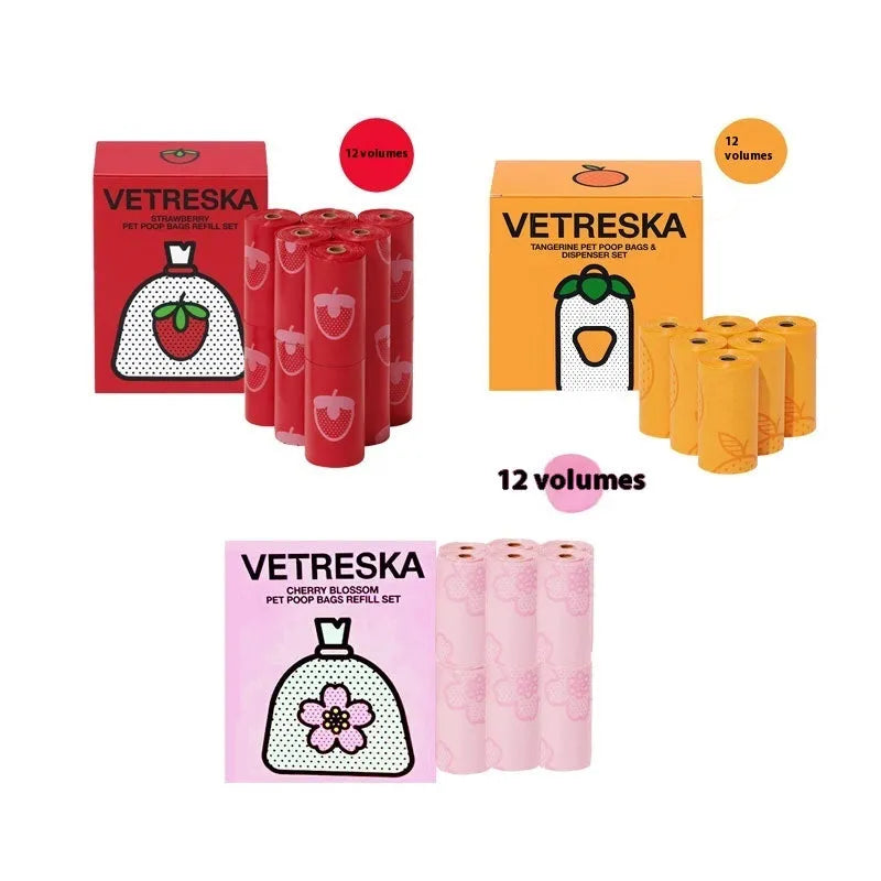 Thickened dog poo bag capsule with scented roll in strawberry, orange or cherry blossom style