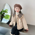 Mori style khaki fleece-lined coat for baby girls, long sleeve casual winter outerwear