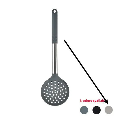 12 piece silicone kitchen utensil set with rotating storage bucket in black, dark grey or khaki colours