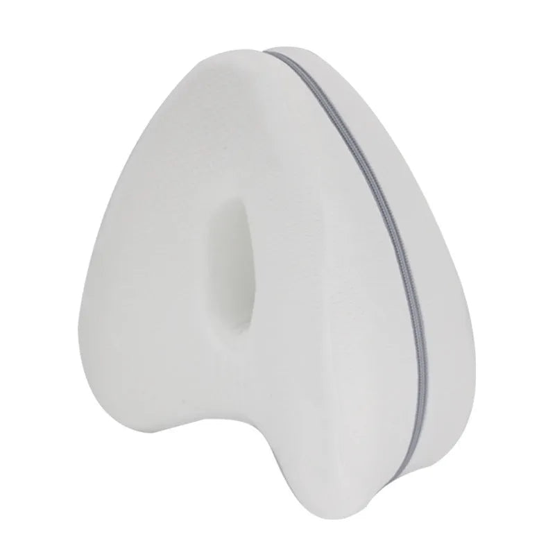 Heart-shaped memory foam leg pillow in blue colour showing dimensions of 25x23x13 cm