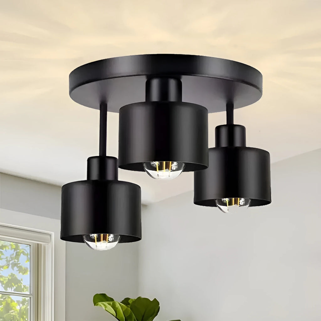 Wrought iron ceiling light black ribbon three-head lampshade alloy modern simplicity
