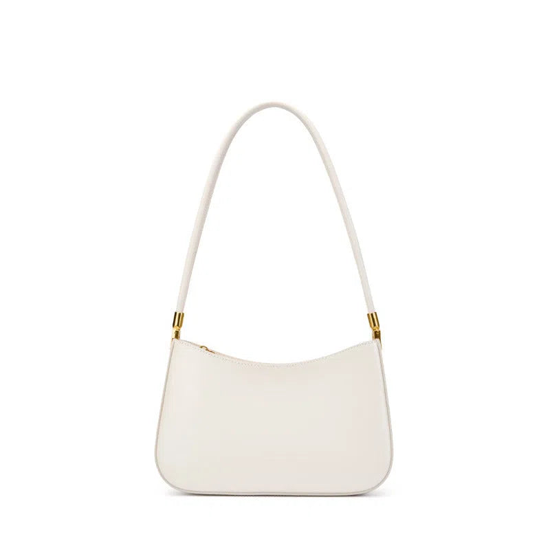 Women's casual French-style oval one-shoulder bag in cowhide leather, 25.5x6x14cm, available in black