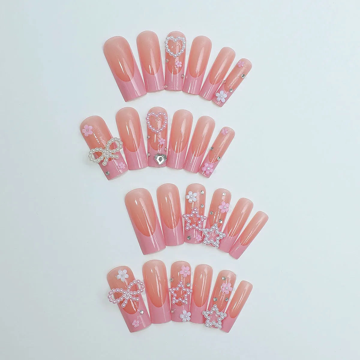 Long water pipe shaped nail art sticker with French spot drill, bow, and love pattern in XB-70-48 colour.