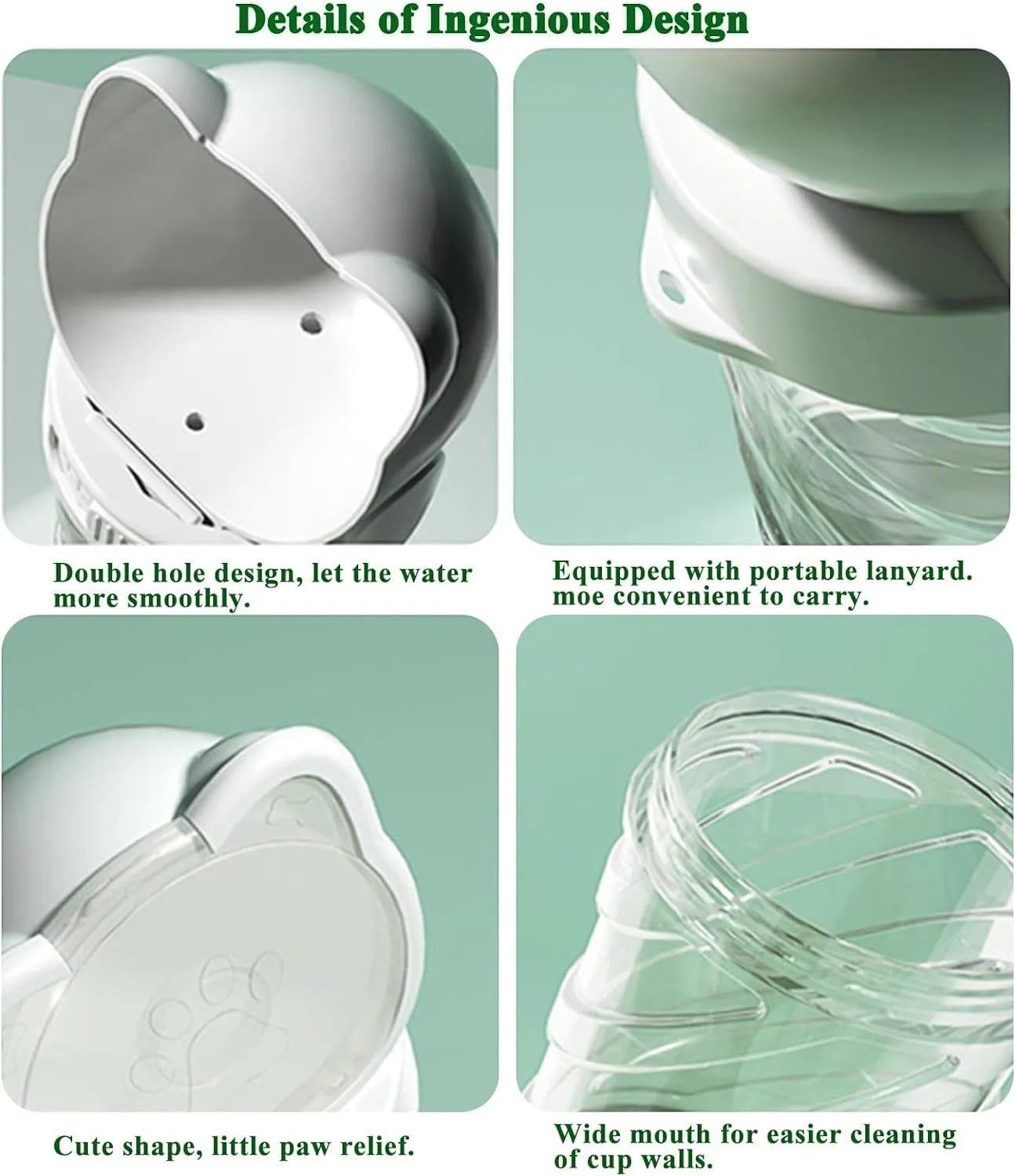 3-in-1 portable pet water bottle with food container and waste bag dispenser in green pink white colours