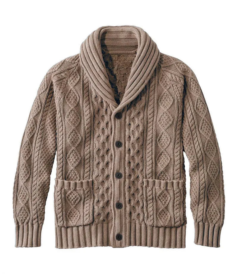 Men's knitted lapel cardigan loose fit deer plush polyester in apricot brown gray navy blue ocean green olive green