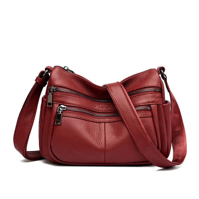 Genuine leather messenger bag soft pillow shape single strap first layer cowhide black large
