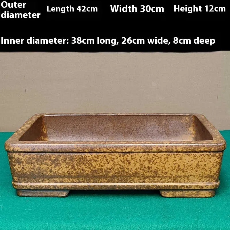 Straight shallow rectangular Yixing purple sand ceramic flowerpot for plants