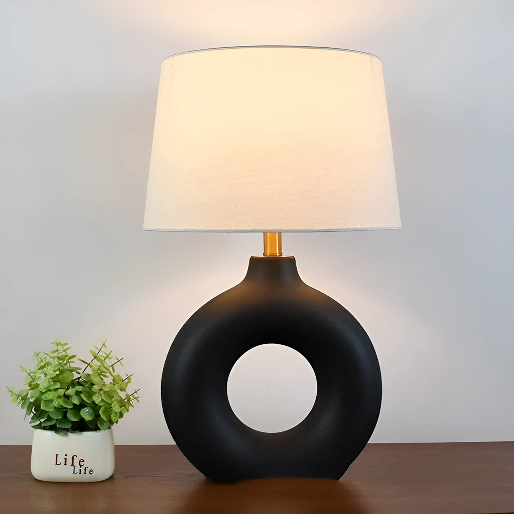Japanese style pottery pot table lamp with button switch in white or black finish