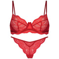 Women's black red green nylon French bra bikini set with fixed double-shoulder straps
