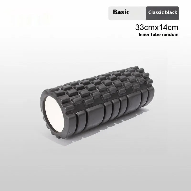 EVA foam roller for fitness in various colours and sizes on a gym floor.