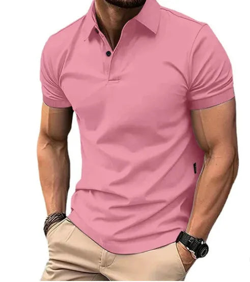 Men's slim-fit solid colour short sleeve button-up shirt in a cotton-mix fabric