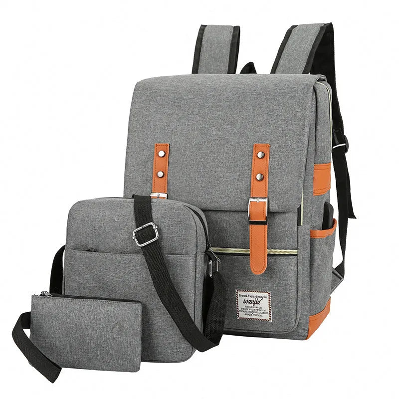 Three-piece backpack set in Oxford cloth with curved shoulder straps