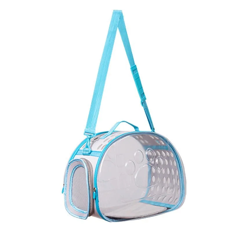 Transparent space capsule cat backpack in hard EVA material showing interior space