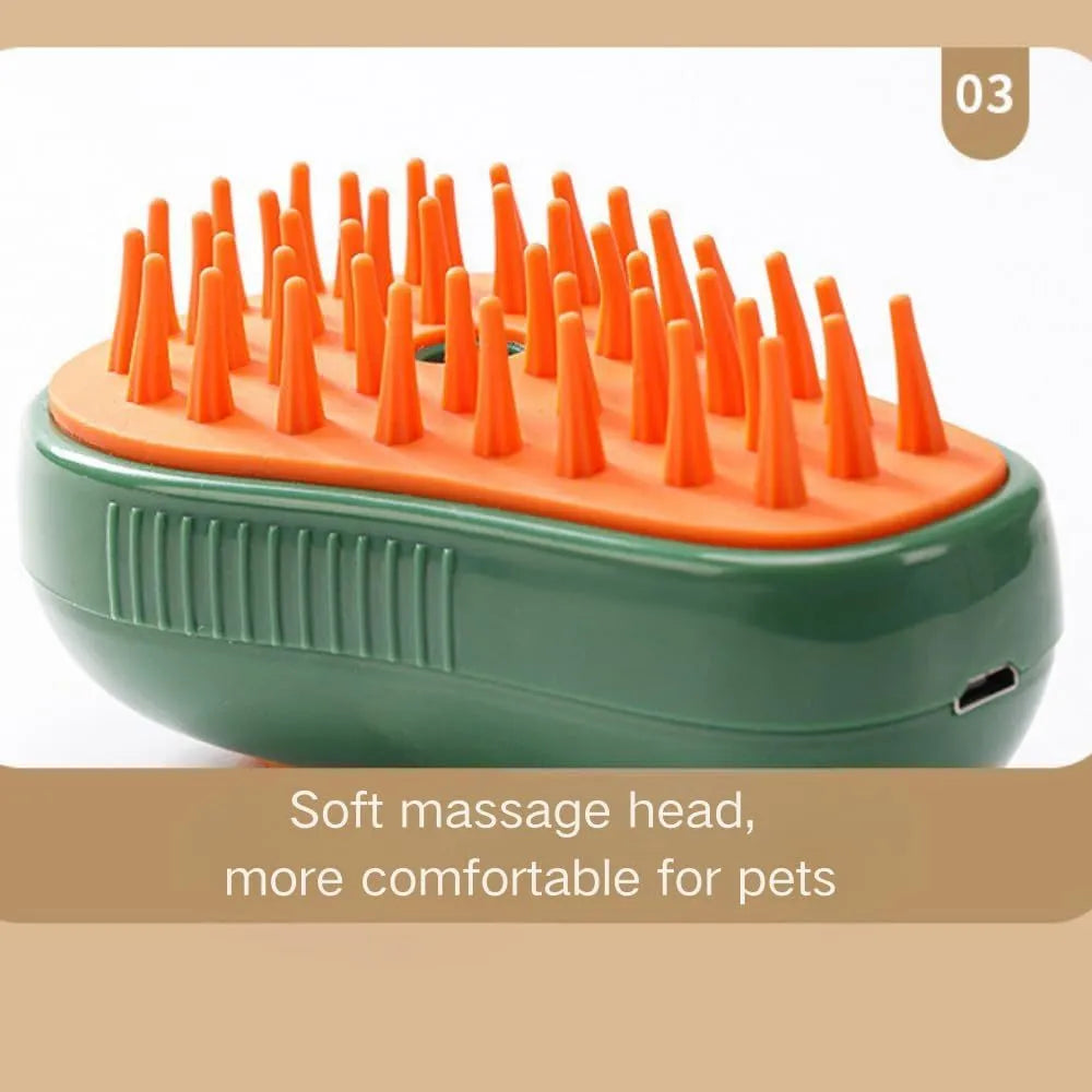 Green and white rechargeable cat steam brush with water spray for pet grooming
