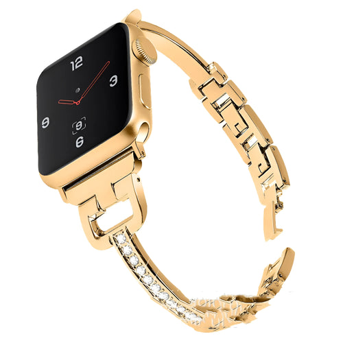 Apple Watch metal band with diamond detailing and D-shaped buckle in multiple colour options.